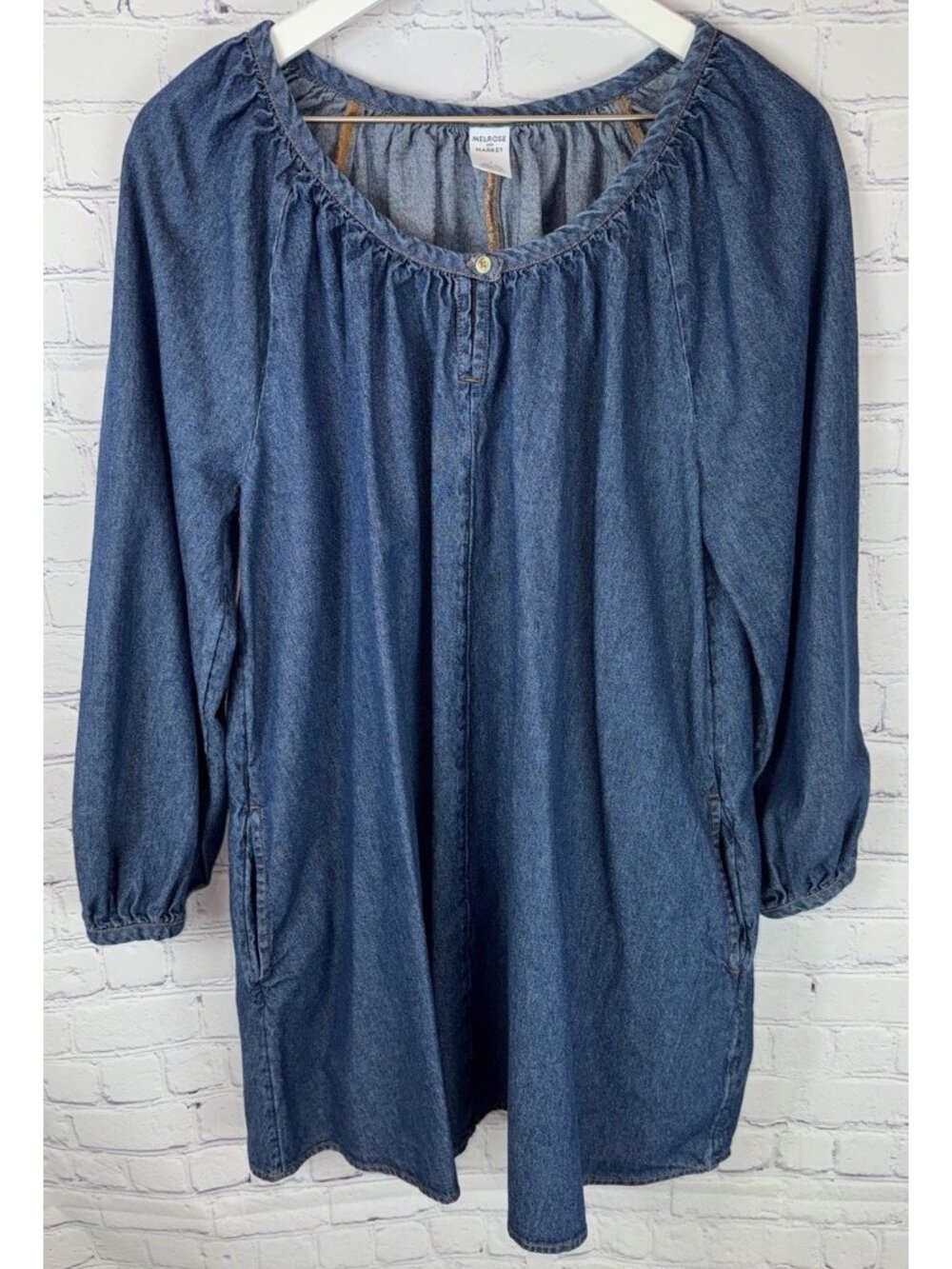 MELROSE and MARKET Women’s Size Medium Denim Dress Shift Pockets Balloon Sleeve